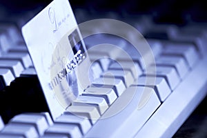 Creditcard ready for payment on the keyboard