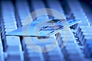 Creditcard ready for payment on the keyboard