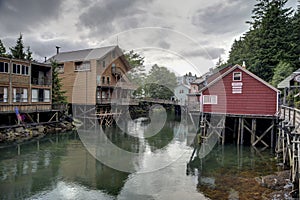 Creek Street waterfront village and boardwalk in Ketchikan Alaska