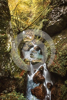 Creek and waterfall in Tolminska Korita, Slovenia