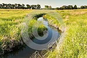 Creek winding through Kansas pasture