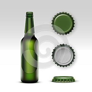 Creen Bottle Beer with Green label and Set of Caps