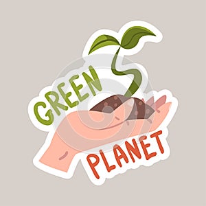 Creen planet tagline sticker cartoon vector illustration