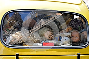 Creepy abandoned children`s dolls