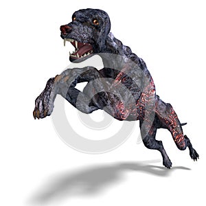 Creepy alien dog out of hell. 3D rendering with