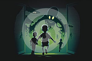 Creepy alien kidnap child. Beautiful illustration picture. Generative AI