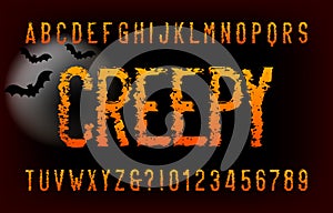 Creepy alphabet font. Messy letters and number.