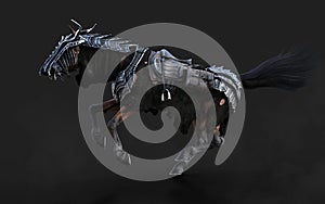 A creepy armored dark horse pose on black background