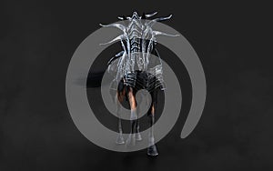 A creepy armored dark horse pose on black background