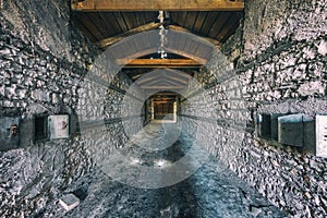 Creepy attic interior at abandoned building