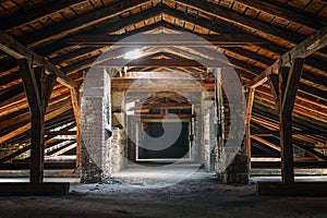 Creepy attic interior at abandoned building