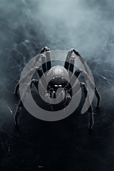 Creepy Black Spider - Arachnophobia Concept - Spiderweb