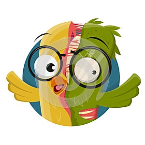 creepy cartoon illustration of a zombie bird