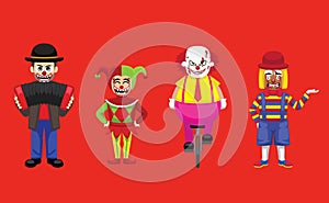 Creepy Clown Character Cartoon Vector Illustration Set 2