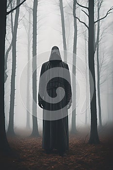 Creepy Faceless Tall Man in a Foggy Forest