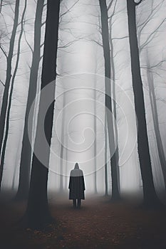 Creepy Faceless Tall Man in a Foggy Forest