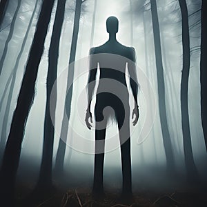 Creepy Faceless Tall Man in a Foggy Forest