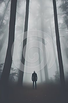 Creepy Faceless Tall Man in a Foggy Forest