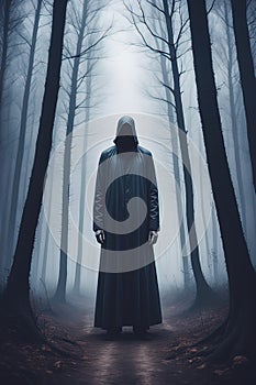 Creepy Faceless Tall Man in a Foggy Forest