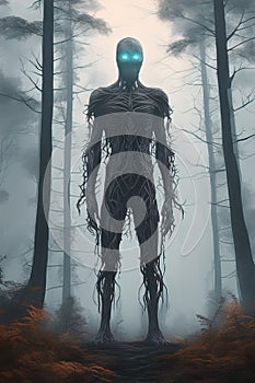 Creepy Faceless Tall Man in a Foggy Forest