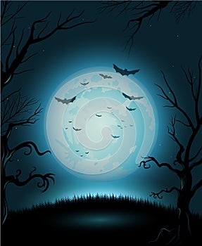 Creepy Halloween night poster full moon copy space