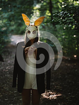 Creepy halloween portrait. Blonde woman in halloween costume.