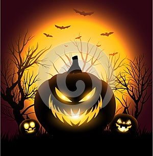 Creepy Halloween pumkin face copyspace background