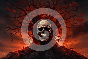 Creepy Halloween Wallpaper Skull with Eerie Reflections. AI