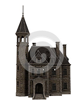 Creepy haunted mansion house. Halloween concept 3D rendering isolated on white
