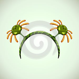 Creepy Helloween hairband with green spiders, funny head band decor. photo