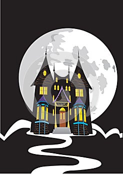 Creepy house with full moon