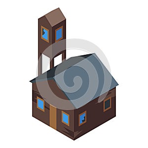 Creepy house ghost icon, isometric style