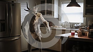 Creepy Minotaur Ghost In Kitchen: Ultra Realistic Photo photo