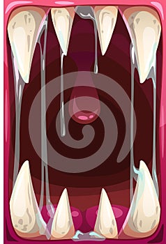 Creepy predator monster mouth with jaws. Scary vector background.