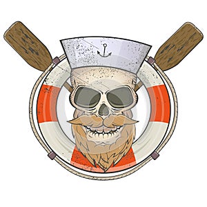 Creepy sailor skull with lifesaver and paddles