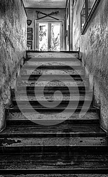 Creepy stairs in black and white photo