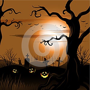 Creepy tree Halloween background with full moon