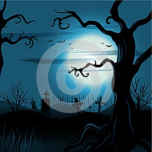 Creepy tree Halloween background with full moon