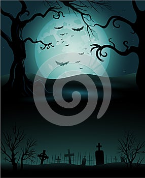 Creepy tree Halloween background with full moon