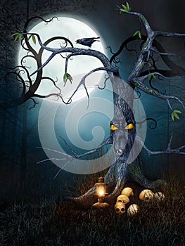 Creepy tree with skulls