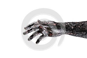 Creepy zombie hand isolated on white background