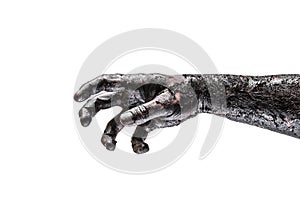 Creepy zombie hand isolated on white background