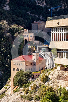 Cremallera train, Montserrat monastery on mountain in Barcelona, Catalonia photo
