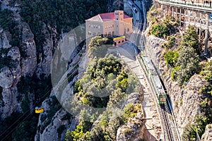 Cremallera train, Montserrat monastery on mountain in Barcelona, Catalonia photo