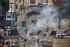 A cremation ceremony on the banks of the river Ganges