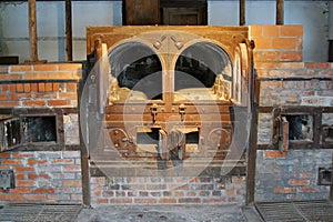 The crematorium at the Dachau concentration camp, Germany