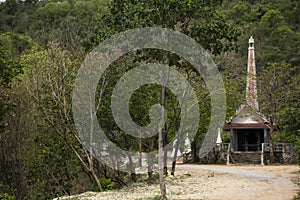 Crematory architecture or funeral pyre building thai style on mountain outdoor in forest of Wat Khao Sung Chaem Fa temple on Khao