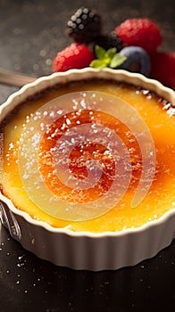 Creme brulee dessert. A Close-up with selective focus.