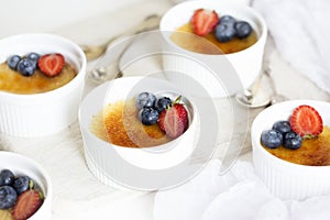 Creme Brulee Dessert with Strawberry, Blueberry and Fresh Mint L