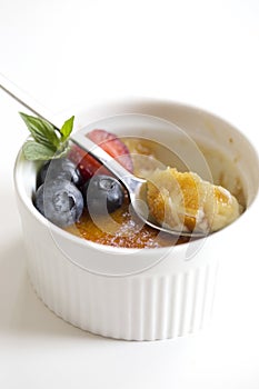 Creme Brulee Dessert with Strawberry, Blueberry and Fresh Mint L